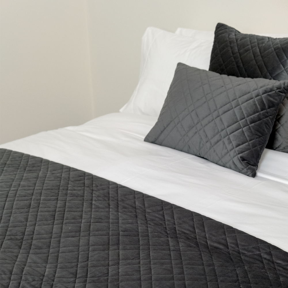 Image of DreamGreen Verve Oblong Quilted Velvet Cushion Cover - Pewter