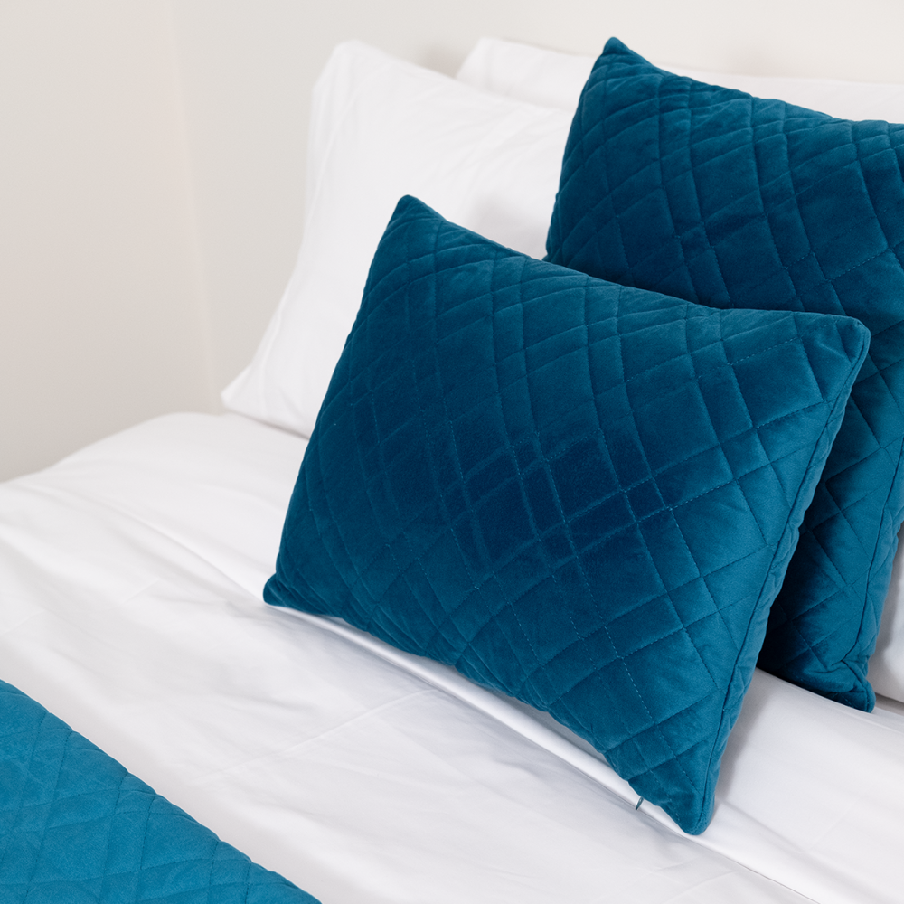 Image of DreamGreen Verve Oblong Quilted Velvet Cushion Cover - Teal
