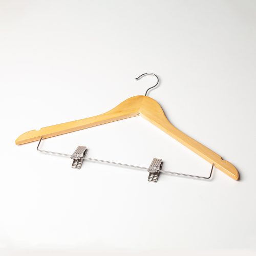 Wooden Coat Hanger with Skirt Clips (5 Pack)