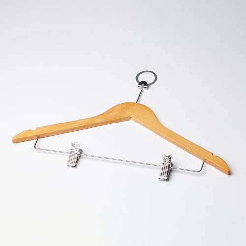 Wooden Pilferproof Coat Hanger with Skirt Clips - (5 Pack)