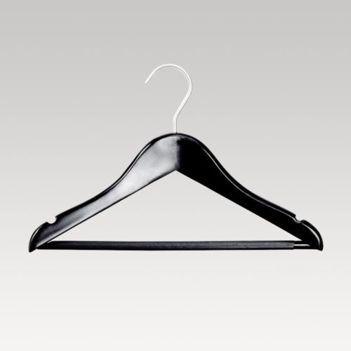 Wooden Coat Hanger With Anti Slip Bar - Black (5 Pack)